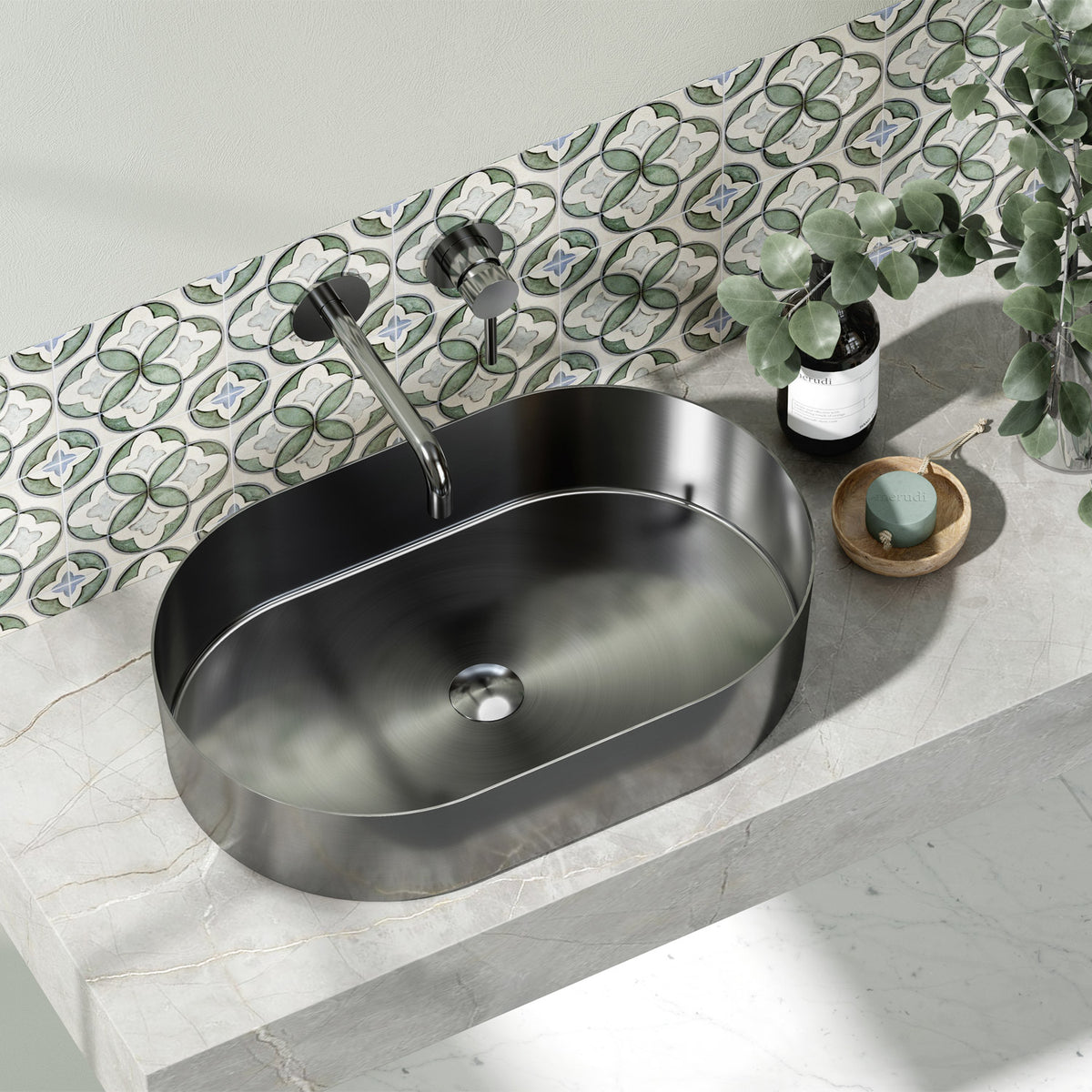 ACCIAIO INOSSIDABILE Lavabo da appoggio Gun Metal