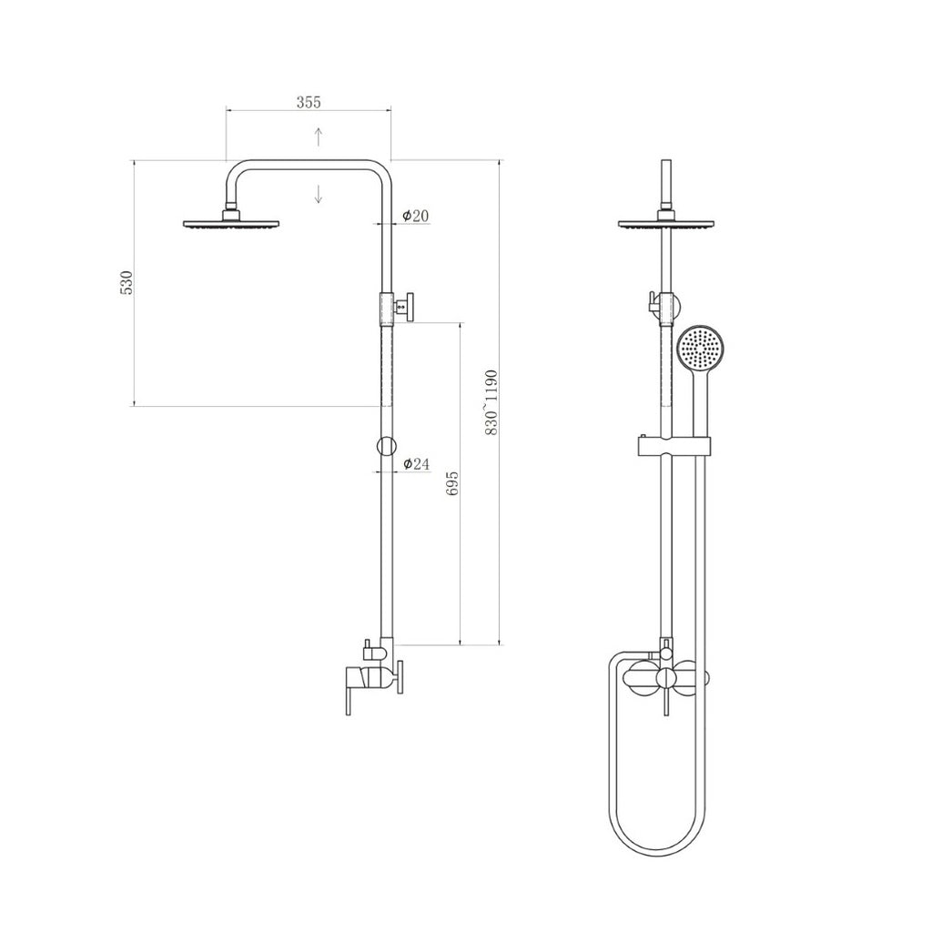 Artemis Nero colonna doccia CF031M con miscelatore doccia fissa